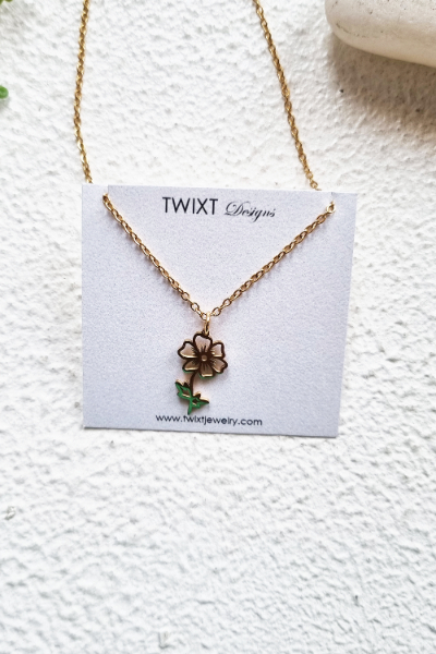 October Birth Flower - Cosmos - Necklace Gold - PD452